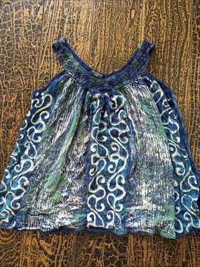 Shiva Fashion Blue, Green & White Patterned Girls' Tank
